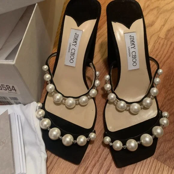 JIMMY CHOO Suede Beaded Accents Slides - Size 9 - Picture 7 of 11